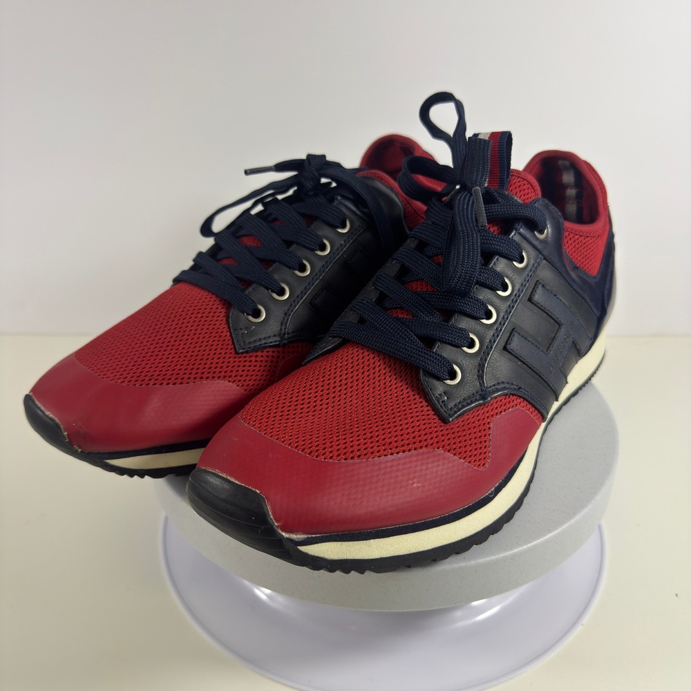 Tommy Hilfiger Mens Red Navy Blue Mesh Low Top Runner Sneakers Shoes 11 - Picture 4 of 14